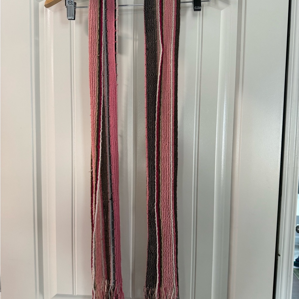 Striped Pink and Brown Woven Decorative Scarf - Brand: